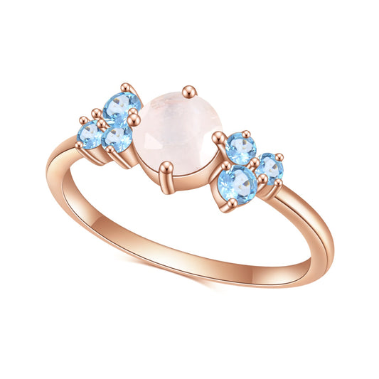 Jewelry S925Sterling Silver Inlaid Natural Moonstone Ring Fashionable and Luxurious Rose Gold Ring