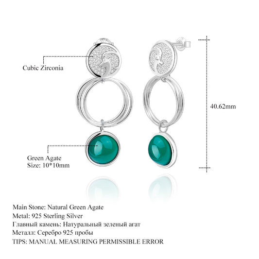 Designer High-End Capricorn Zodiac Earrings Geometric Minimalist Design925Silver Green Agate Stud Earrings