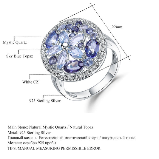 Fashionable Light Luxury Cluster Gemstone Ring for Women Unique and Elegant s925Sterling Silver Inlaid Natural Topaz Ring