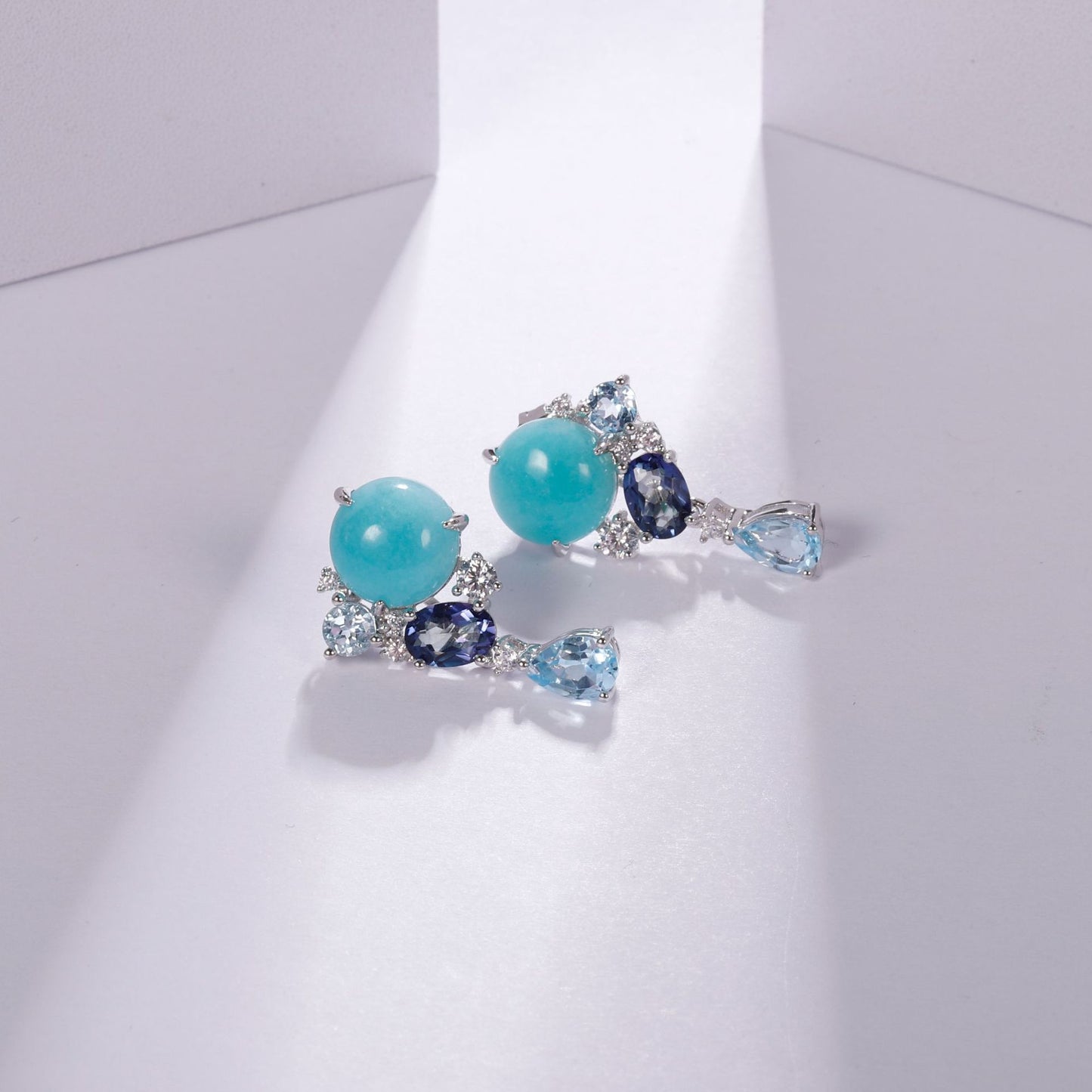 Luxurious Designer Gemstone Earrings Elegant Banquet Matching s925Silver Natural Amazonite Earrings Drop Earrings