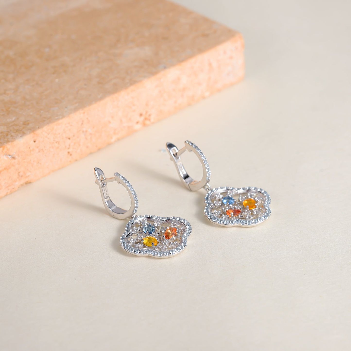 New Colorful Brilliant Natural Sapphire Earrings Ring High Quality S925Sterling Silver Jewelry Suit