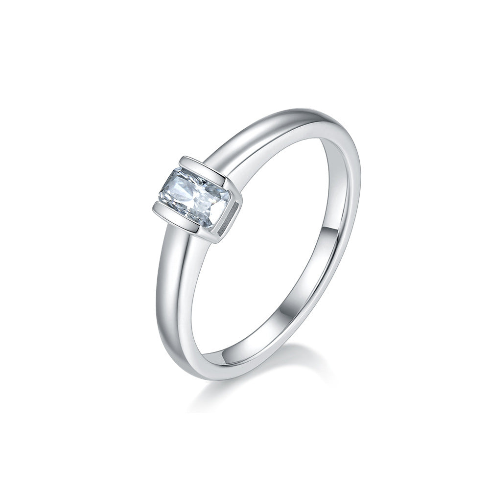 Commuter's all-matching0.5ct Rectangular Moissanite Ring s925Sterling Silver Gold Plated Women's Ring