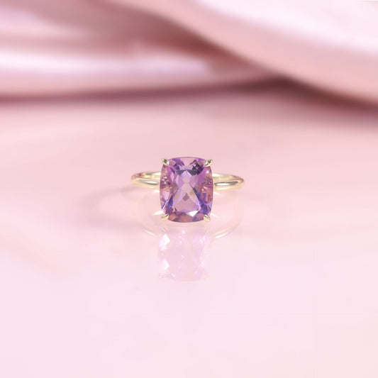 Exaggeration4Carat Ring s925Sterling Silver Inlaid Natural Amethyst Topaz Square Large Gemstone Ring