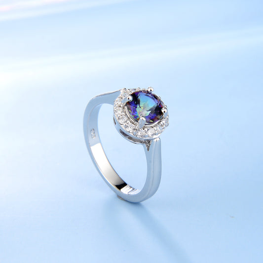 Factory Direct Supply Colorful Crystal Ring Vintage Natural Emerald s925Sterling Silver Inlaid Sapphire Ring