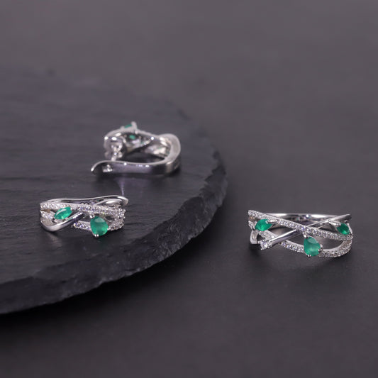 Niche Design Branch Natural Topaz Ring Cluster Setting s925Sterling Silver Green Chalcedony Color Gemstone Ring for Men and Women