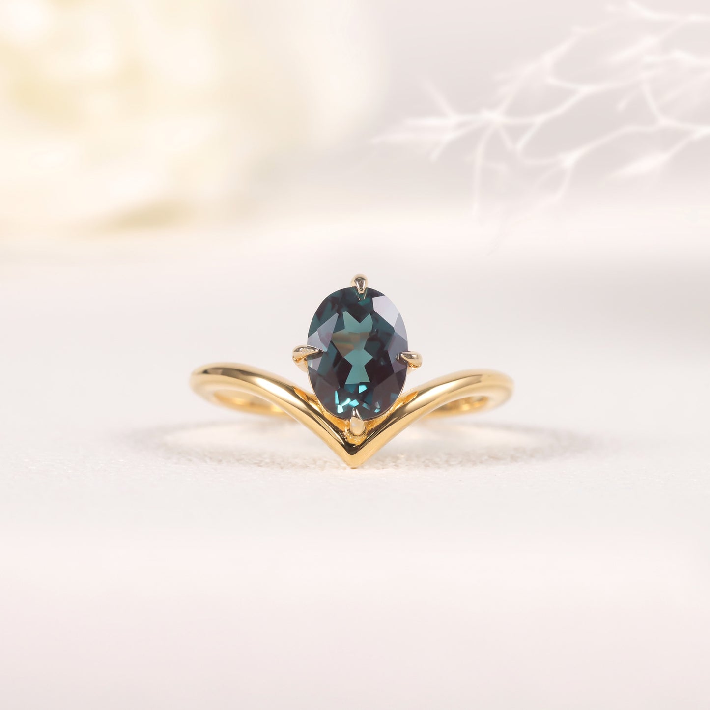 Minimalist and sophisticated feel V Shape Crown s925Silver Ring Synthetic Alexandrite Ring Layered Gemstone Ring