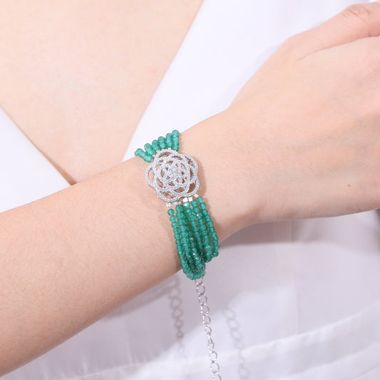 Wind Luxury Natural Ruby Bracelet Lapis Green Agate s925Sterling Silver Beads Bracelet Multi-Layer Twin