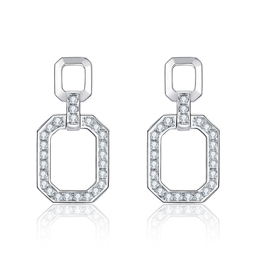 Chanel Style18k Gold Stud Earrings Inlaid with Cultivated Diamonds Geometric Square Buckle Earrings High-end Jewelry Diamond Stud Earrings Platinum