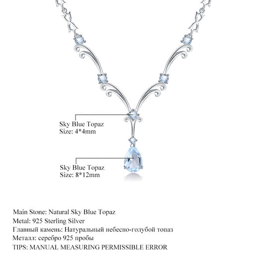 Luxury Natural Topaz Necklace High-Grade Sweater Chain s925Sterling Silver Inlaid Sapphire Necklace Pendant