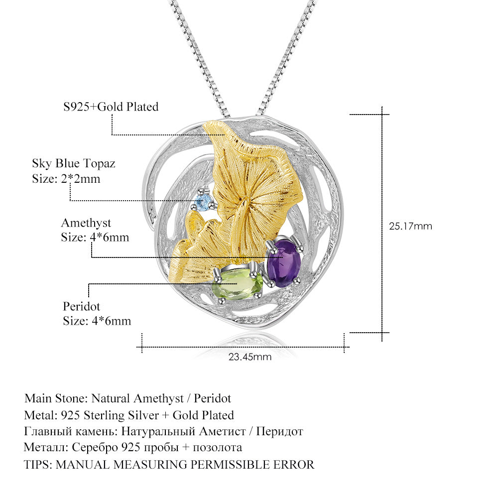 Designer High-End Gemstone Pendant Natural Style Design s925Sterling Silver Natural Gemstone Necklace Pendant