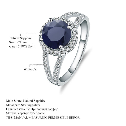 Natural Sapphire Ring for Women In Stock Direct Supply Fashionable Light Luxury Elegant s925Sterling Silver Inlaid Gemstone Ring