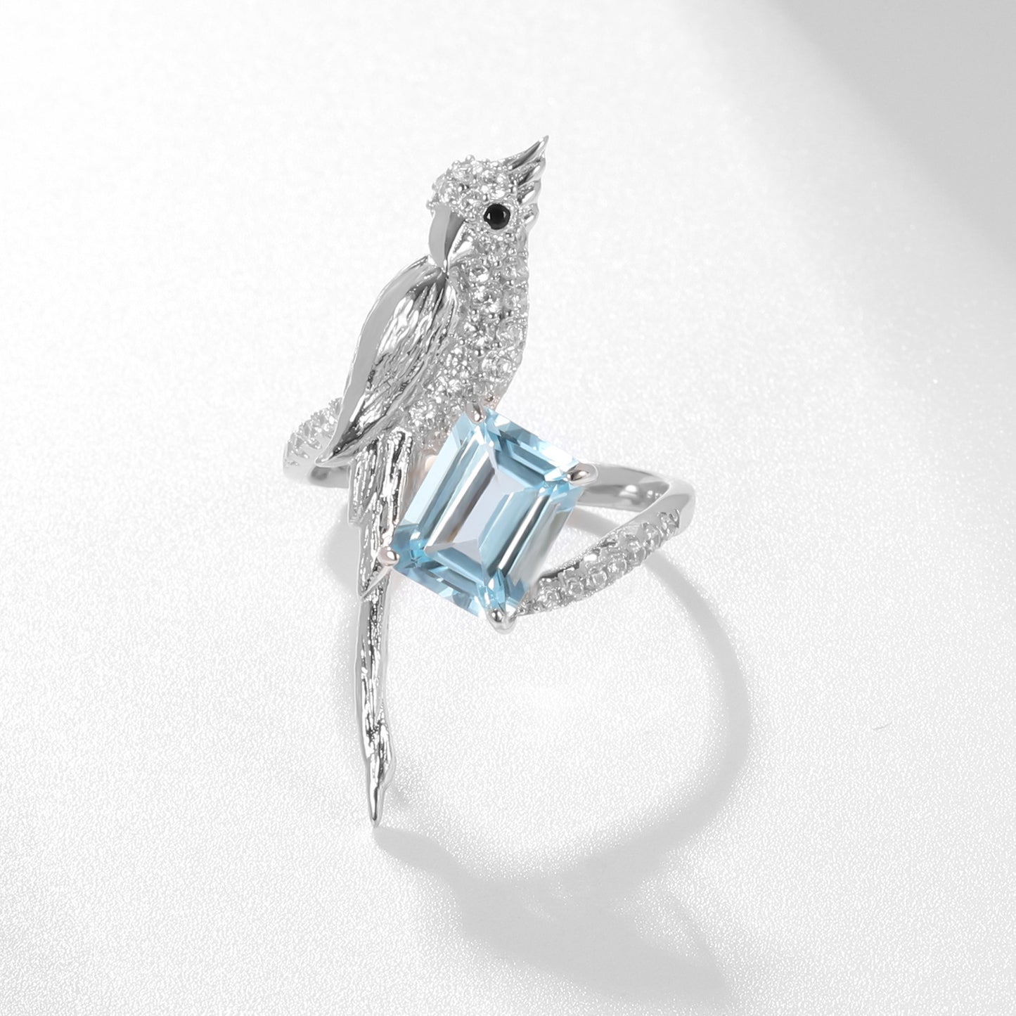 Designer High-End Natural Gemstone Ring Bird Design s925Silver Inlaid Natural Amethyst Ring