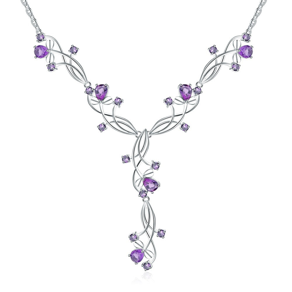 Natural Gemstone Luxury Necklace for Women Advanced Sense925Sterling Silver Inlaid Natural Amethyst Evening Party Elegant Necklace