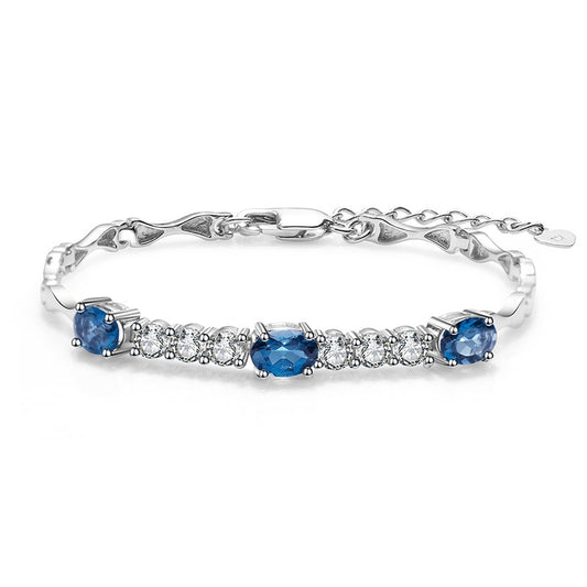Natural Topaz Bracelet for Women Fashion Temperament Entry Lux High-End Sense s925Sterling Silver Inlaid Natural Gemstone Bracelet
