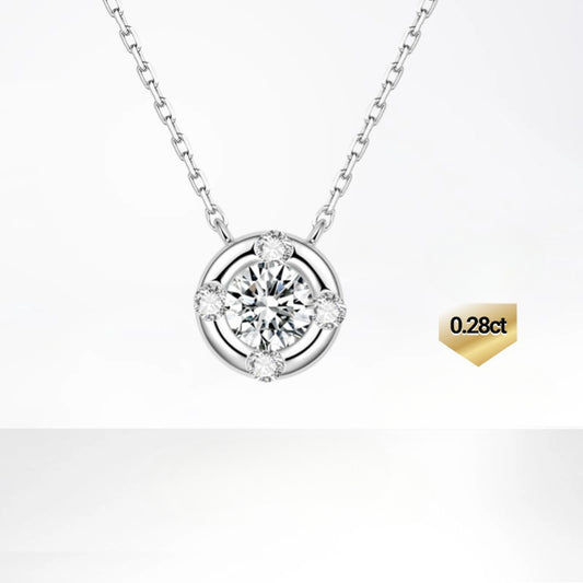 Simple18k Gold Inlaid Cultivated Diamond Necklace with Exquisite Round Pendant Au750k Gold Genuine Diamond Clavicle Chain for Men and Women