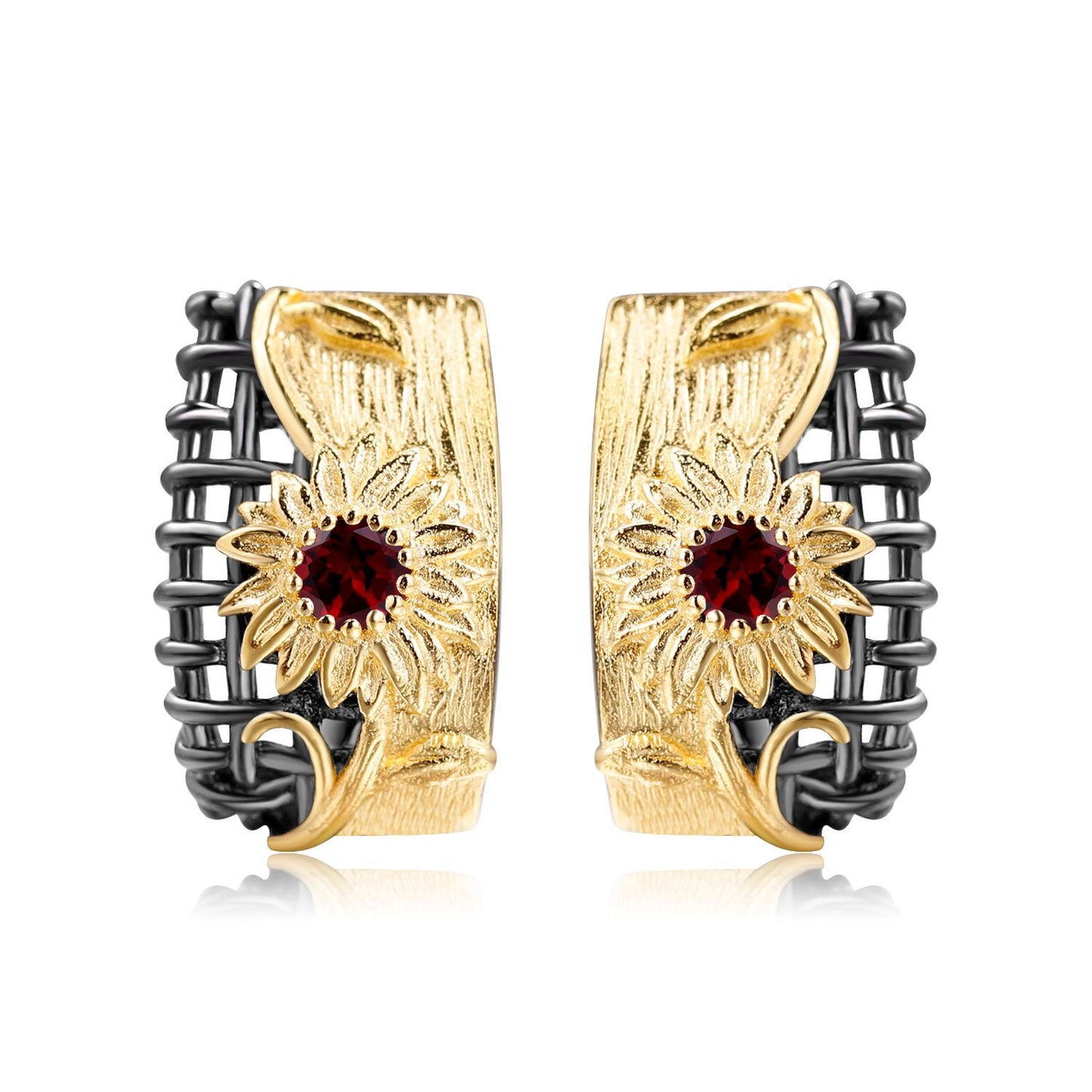 Italian Craft Designer Earrings Natural Style Floral Design925Silver Natural Amethyst Stud Earrings