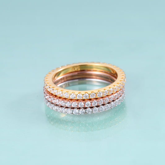 Full Diamond Ring s925Silver Gold-Plated Ring for Women, Silver Inlaid Moissanite Ring, Light Luxury Stacking Wedding Ring