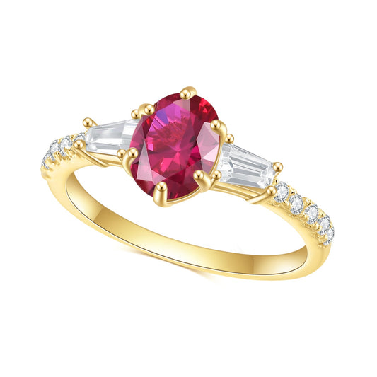 S925Sterling Silver Inlaid Cultivated Ruby Ring Fashionable Elegant Light Luxury Colorful Gemstone Plated18k Gold Ring