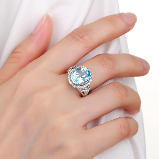 s925Sterling Silver Natural Topaz Ring Fashionable Luxurious High-end Inlay6Carat Colored Gemstone Ring