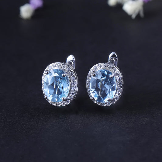 Natural Gemstone Sky Blue Topaz Stud Earrings Light Luxury Fashion High-end Feel s925Silver Gemstone Earrings
