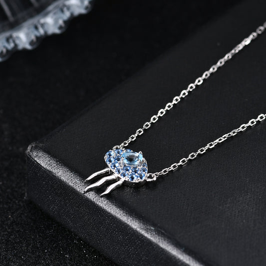 Fashion Designer Jellyfish Necklace s925Silver Inlaid Natural Gemstone Topaz Necklace Pendant