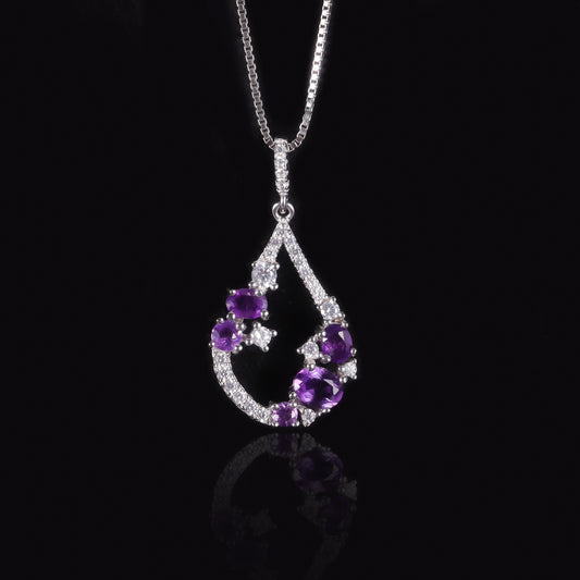 Sweet Style Natural Garnet Necklace s925Sterling Silver Inlaid Translucent Topaz Pendant High-end Jewelry