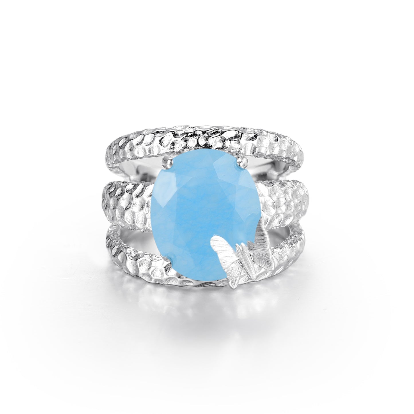 Red Agate Aquamarine Chalcedony Crystal Ring S925Sterling Silver Light Luxury Ring High-end Design Gemstone Jewelry for Men and Women