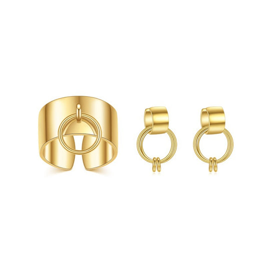 Fashionista Rings and Earrings s925Sterling Silver Ring Gold Geometric Trendy Jewelry Set