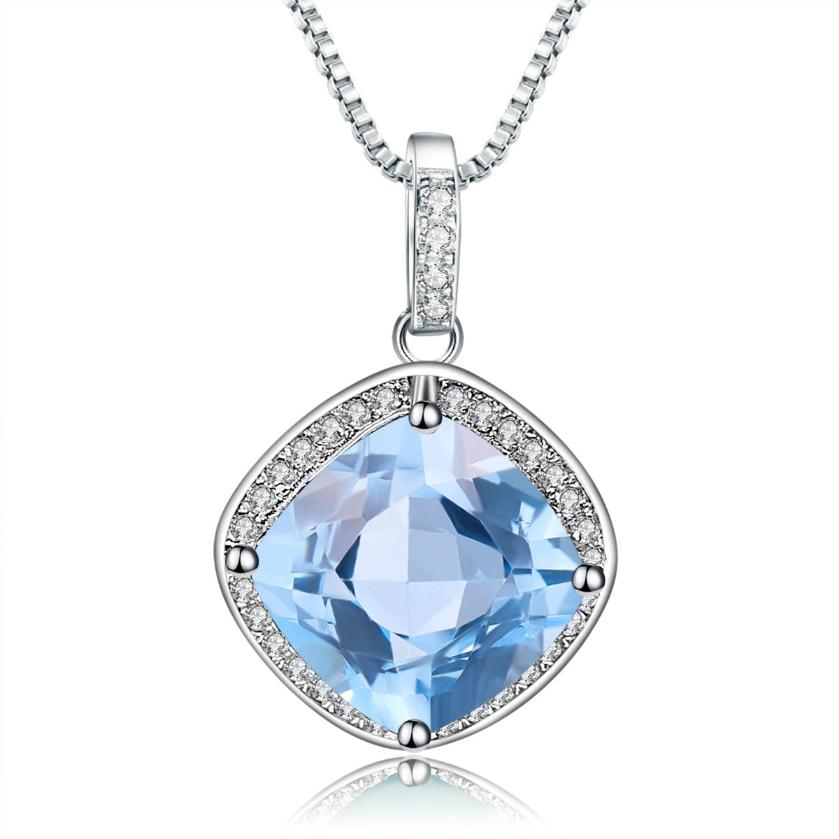 Luxurious Minimalist Fashion Natural Gemstone Necklace Pendant925Silver Inlaid Sky Blue Topaz Gemstone Necklace Pendant