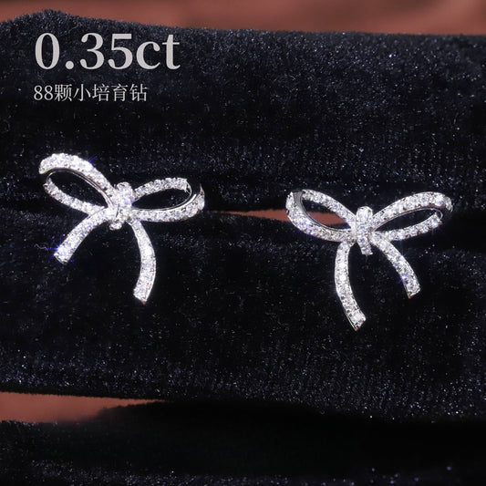 High-Quality Sweet Bowknot Diamond-Studded Earrings Full Body9/10/14/18k Gold Cultivated Diamond Earrings