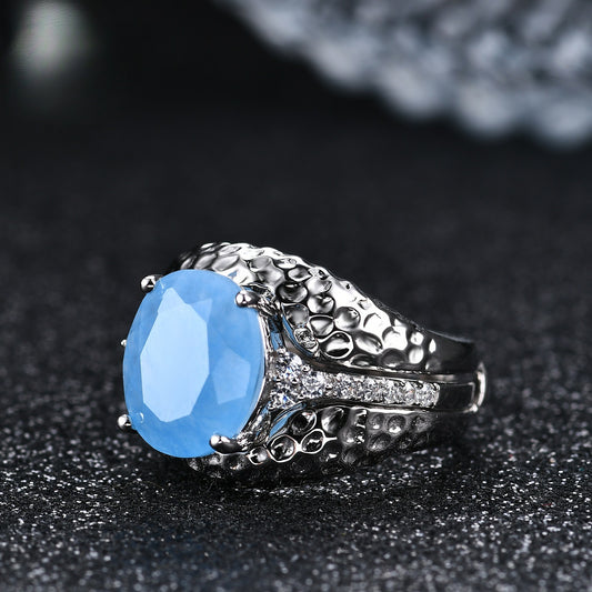 New Vintage Style High-End Ring Set for Layering s925Sterling Silver Inlaid Colorful Gemstone Ring Russia