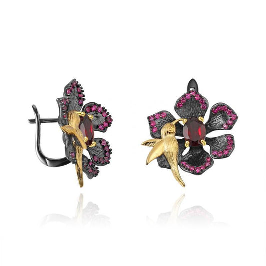 Secret Garden Designer Natural Amethyst Earrings Bird Language and Flower Fragrance925Silver Natural Gemstone Stud Earrings