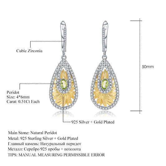 Italian Craft Jewelry Designer Earrings Natural Style Design925Silver Natural Olive Gemstone Earrings