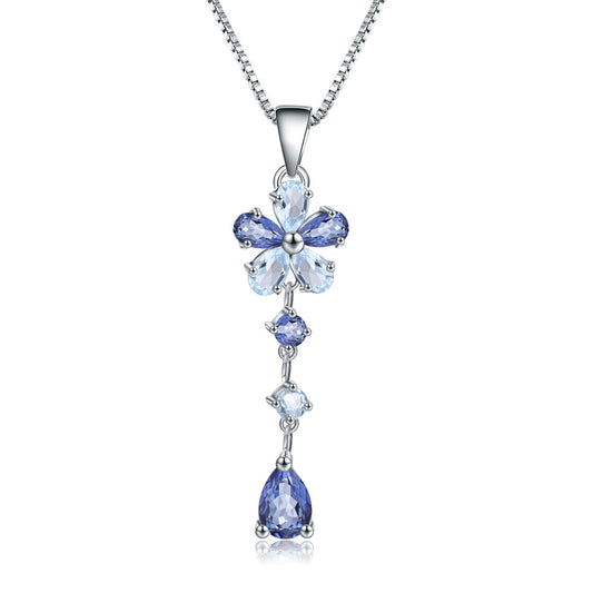 Fashionable Light Luxury Natural Topaz Inlaid Pendant Necklace Unique and Elegant s925Sterling Silver Natural Gemstone Necklace Pendant