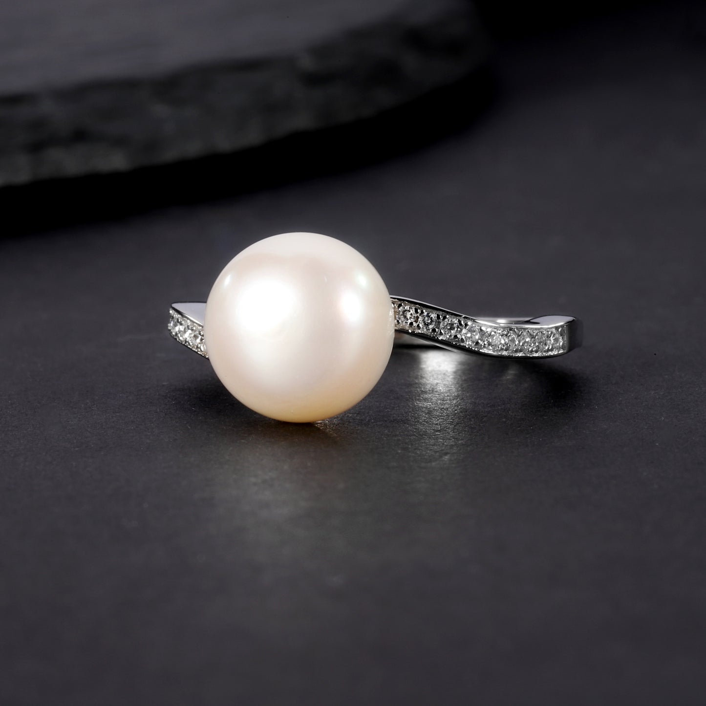 S925Sterling Silver Natural Freshwater Pearl Ring Fashionable Elegant Light Luxury High-end Inlay9mm Bread Bead Ring
