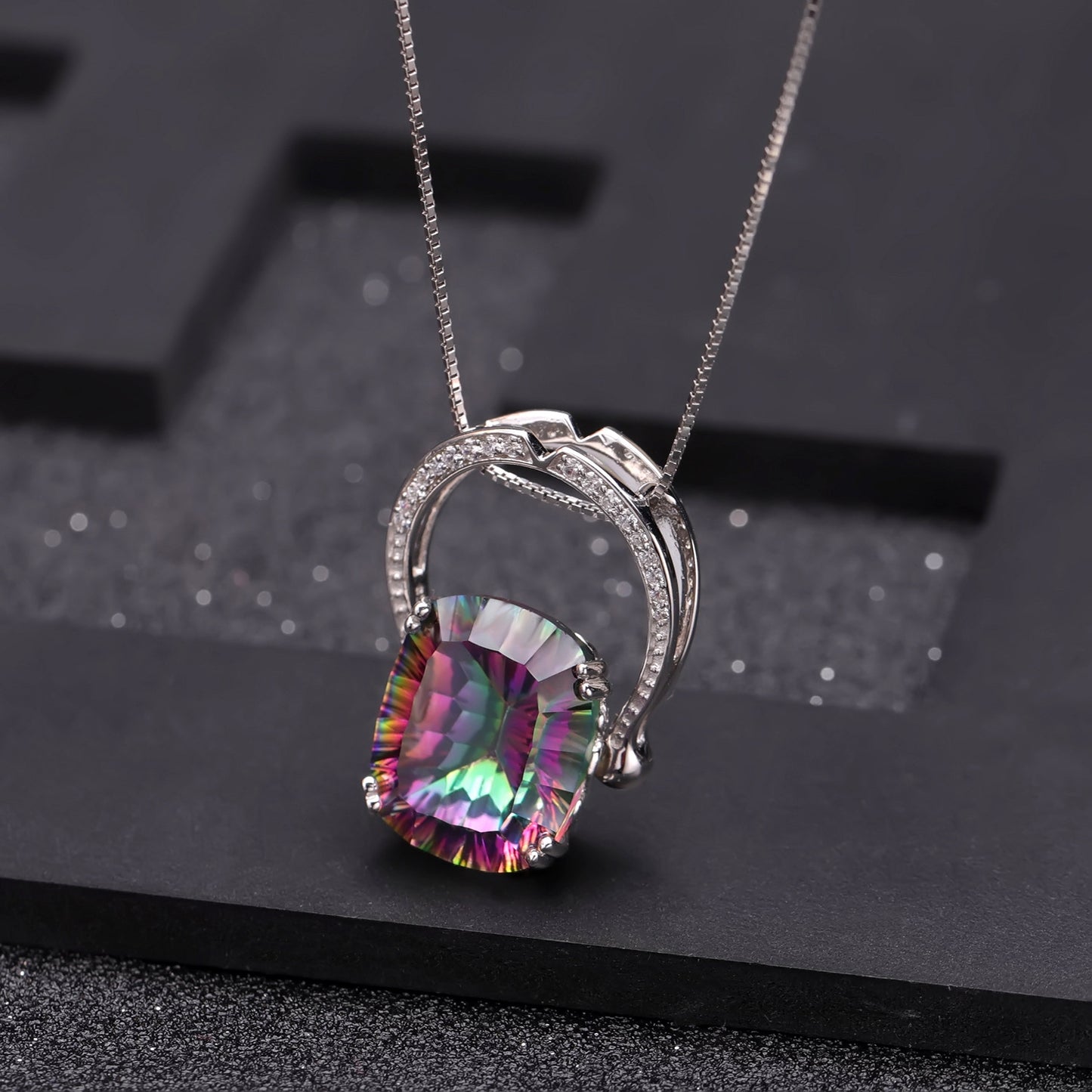 Vintage Design Sense Jewelry Party Matching Necklace Personality925Sterling Silver Inlaid Colorful Crystal Necklace Pendant
