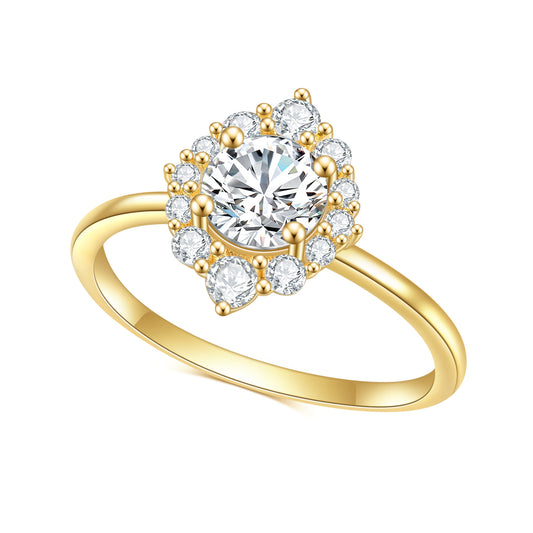 Jewelry S925Sterling Silver Inlaid Gemstone5A Zircon Ring Fashionable and Luxurious Plated14k Gold ring