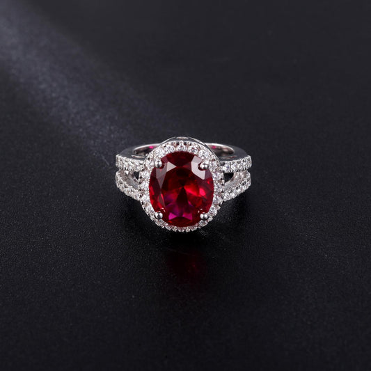 Luxurious Design Sense Colorful Crystal Cultivated Ruby Ring Vintage s925Sterling Silver Inlaid Gemstone Ring for Women