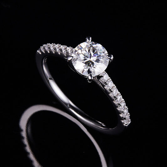 Simple s925Sterling Silver Ring Inlay1Carat Moissanite Wedding Ring Round Moissanite Band Diamond Ring Customization