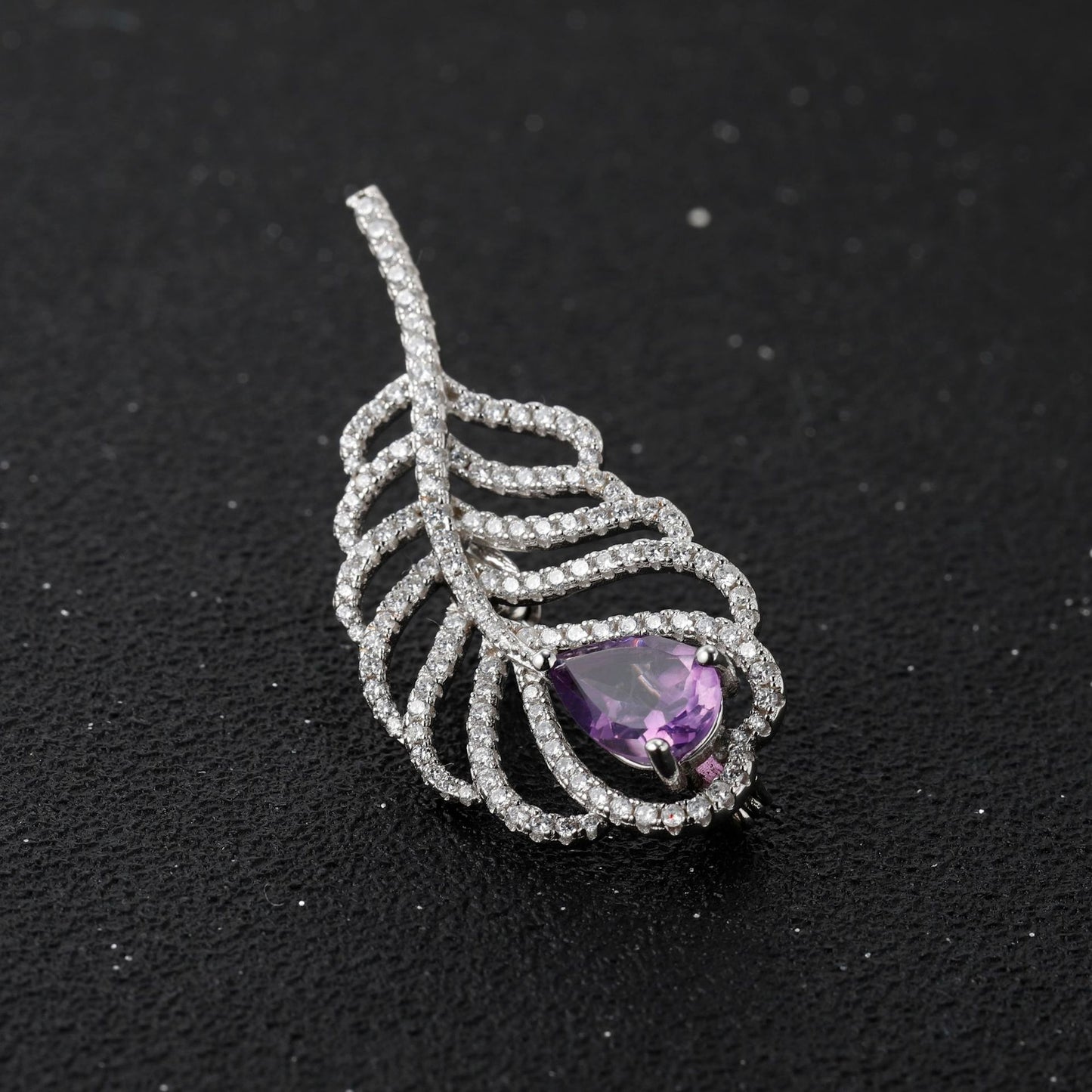 Designer Natural Amethyst Feather Brooch Banquet Dress with High-End Design s925Silver Brooch