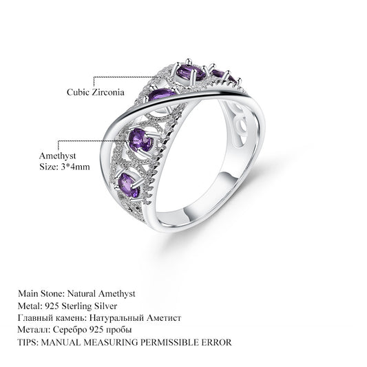 Luxurious and High-end Design Natural Amethyst Topaz Ring s925Silver Inlaid Natural Gemstone Ring