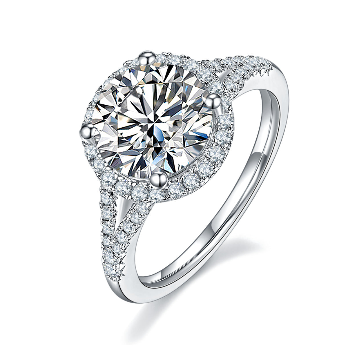 GRA Certificate Moissanite2/3Carat Ring Light Luxury925Silver Double-Arm round Bag Carat Gemstone Ring