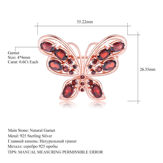 Designer Natural Gemstone Brooch Butterfly Design Classical Elegance s925Silver Natural Garnet Brooch
