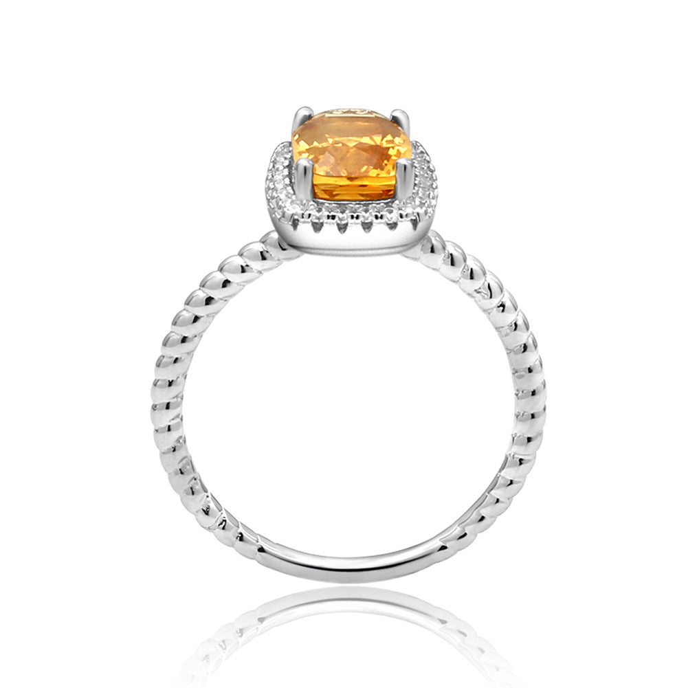 Fashionable Simple Luxury Natural Gemstone Ring Unique and Elegant s925Silver Inlaid Natural Yellow Crystal Ring