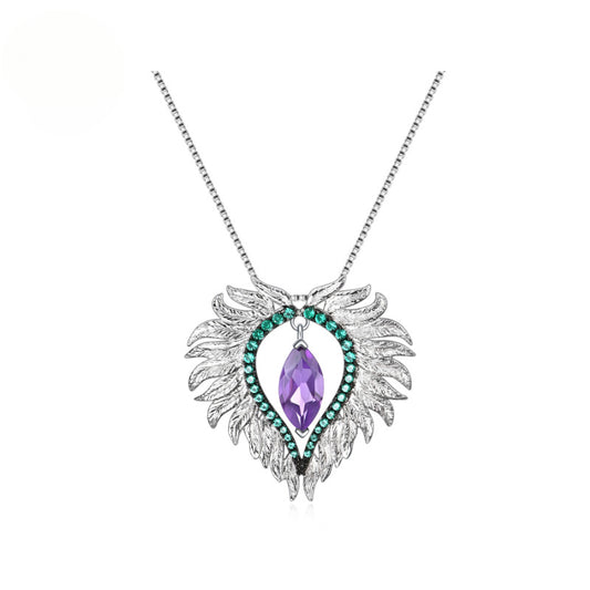 Designer Luxury Angel Wings Pendant Advanced Sense925Silver Inlaid Natural Gemstone Amethyst Necklace Pendant