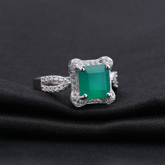 Luxurious Retro Natural Gemstone Green Agate Ring with a Sense of Personality and Sophistication s925Silver Inlaid Natural Gemstone Ring