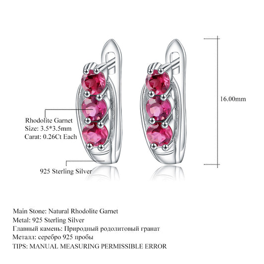 Natural Gemstone Rose Garnet Earrings Fashion ins Personality s925Silver Inlaid Gemstone Earrings