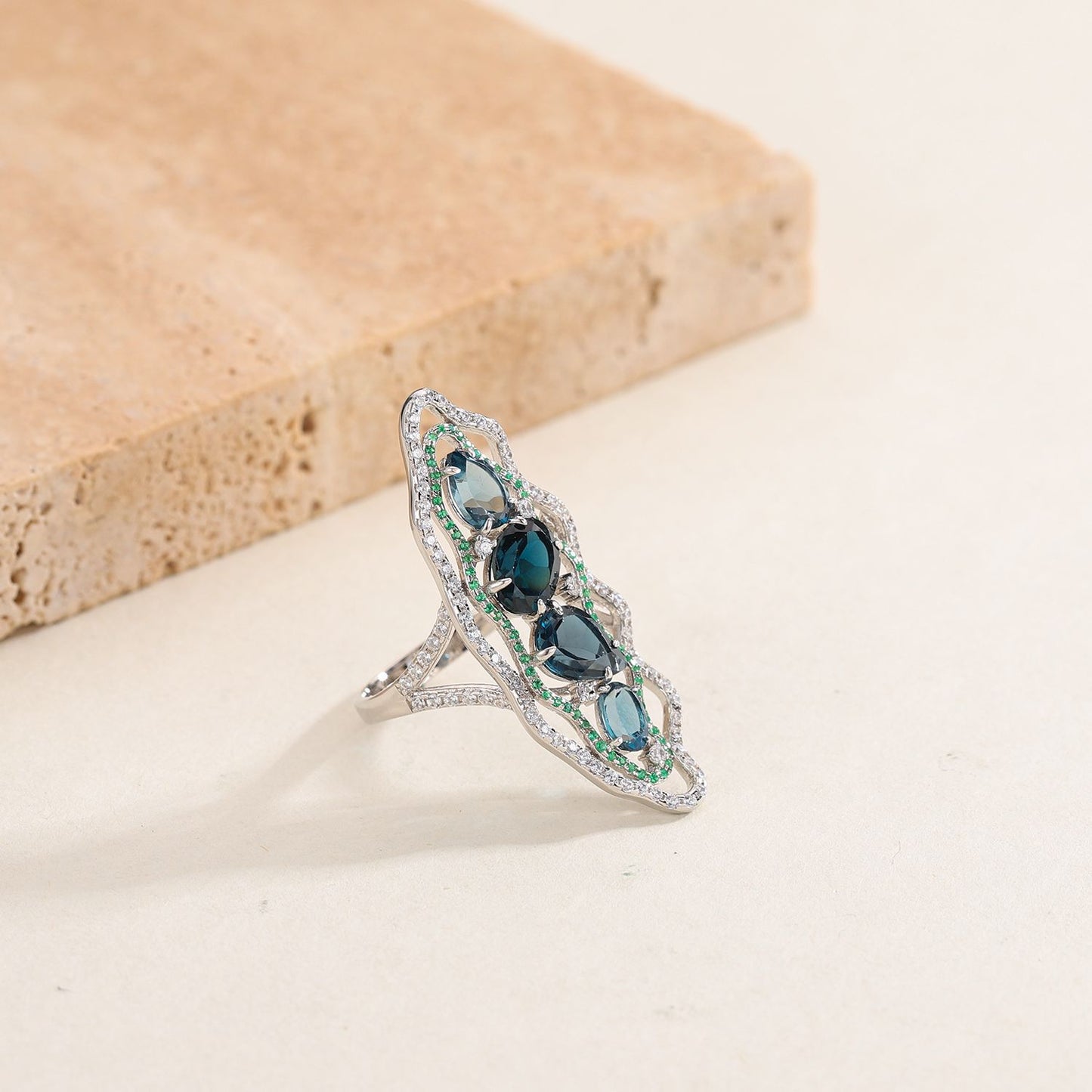Original Design Ring with Colorful Gemstones s925Sterling Silver Inlaid Natural Topaz Ring Niche Silver Ring for Women