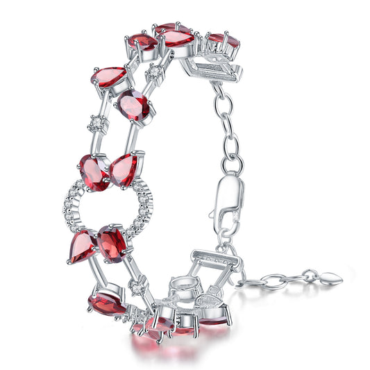 Luxurious Design Natural Garnet Bracelet High-Grade Personality s925Sterling Silver Inlaid Natural Gemstone Bracelet
