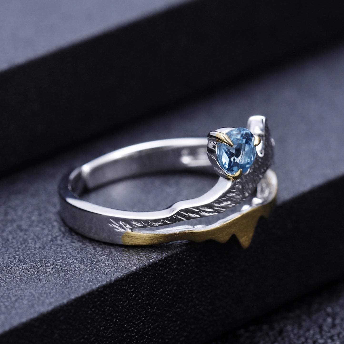 Designer Gemstone Adjustable Open Ring Natural Style Design s925Silver Natural Topaz Ring